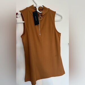 🆕 Tan Camel Ribbed Zipper Top Mock Neck New with Tags | Size XS | Fall